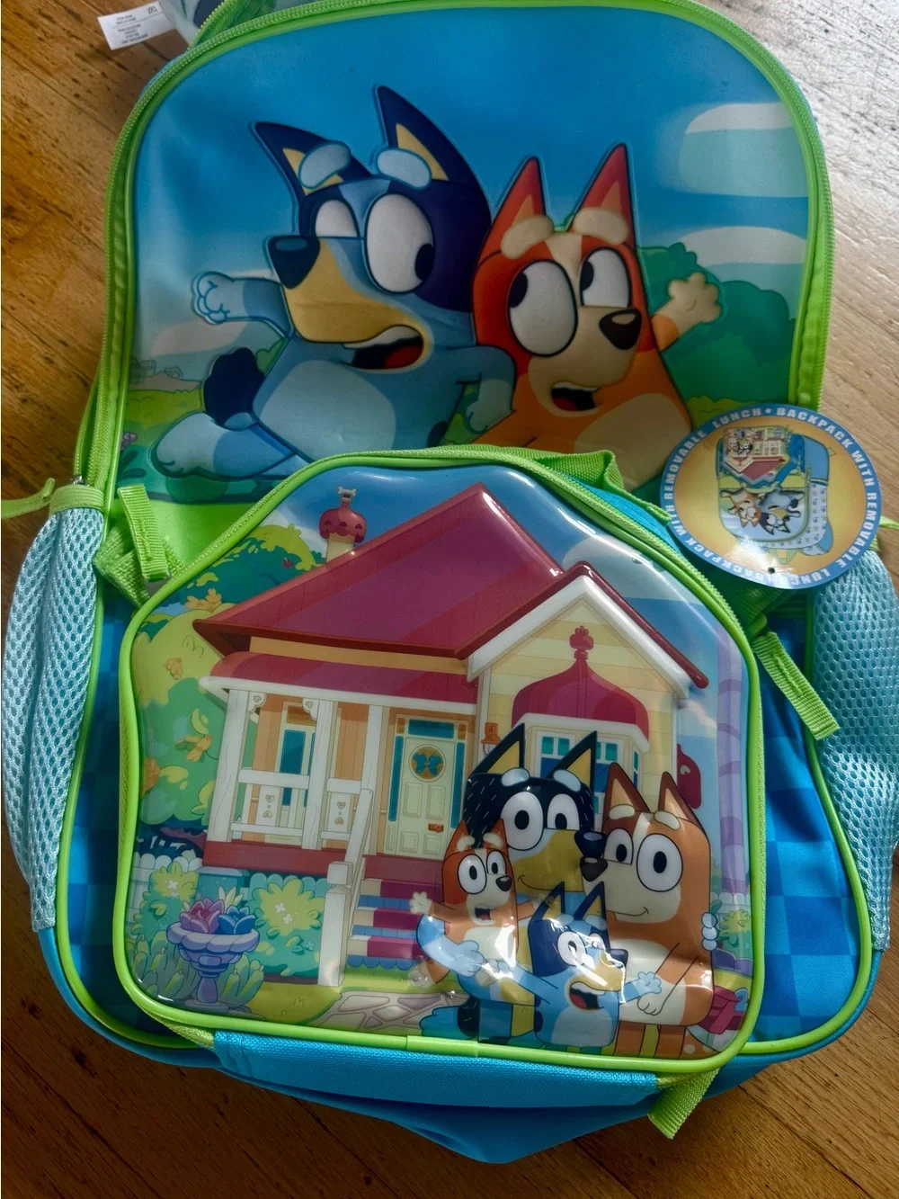 Blue & Green Kids Backpack with Cartoon Characters